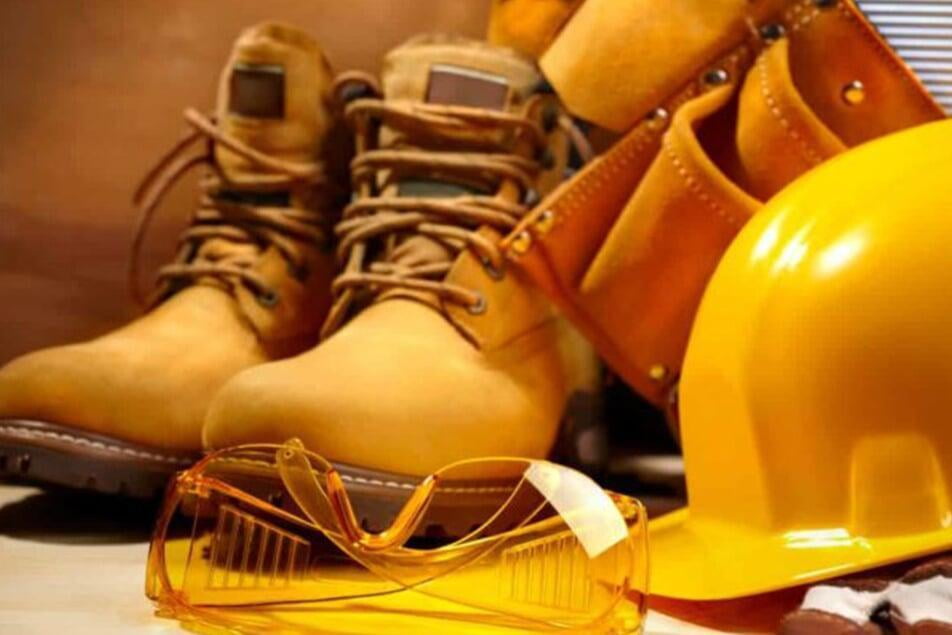 Work boots and hard hat